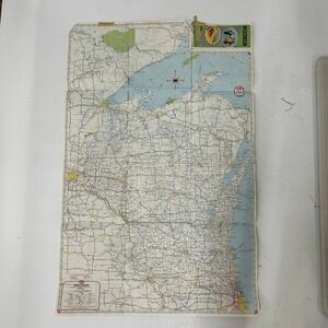 Vintage 1961 AAA Wisconsin Road Map Mid‎ Century Travel Decor Americana